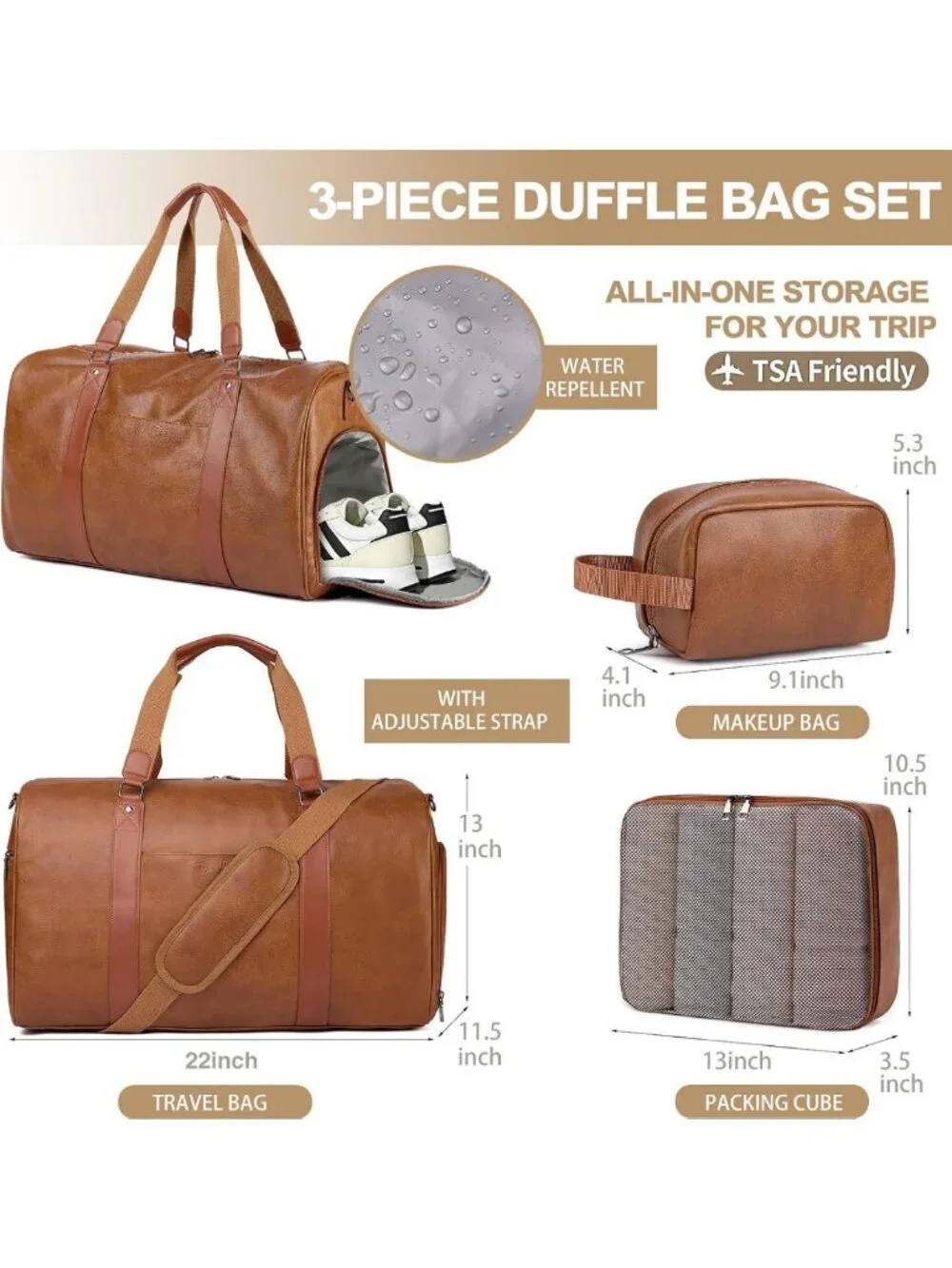 Versatile 3-in-1 Leather Duffle Bag for Travel, Gym, & Weekend Getaways